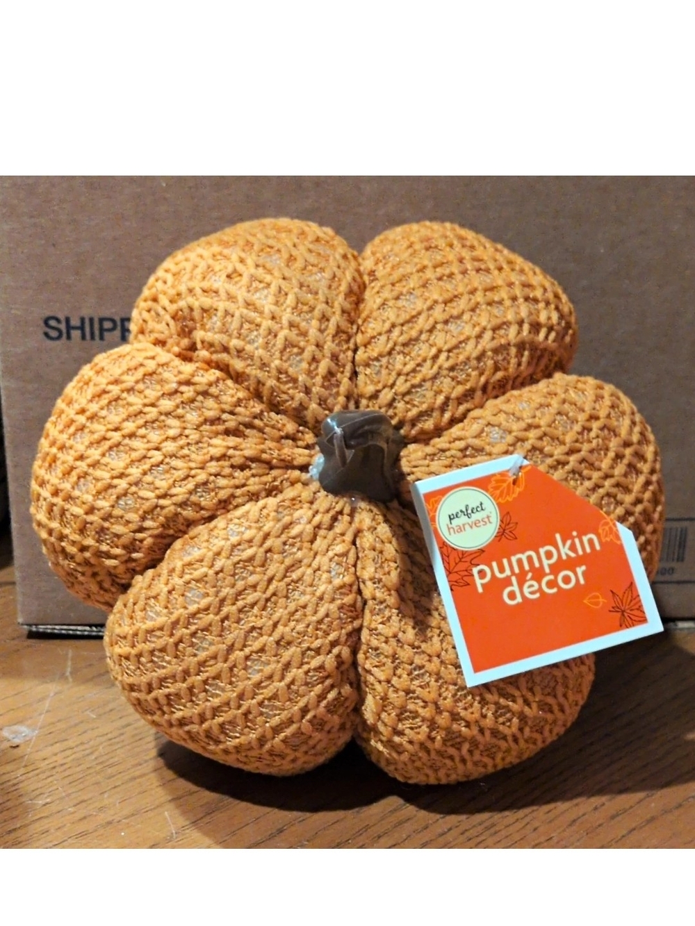 Pumpkin Décor Accent - Orange Textured Fabric Pumpkin